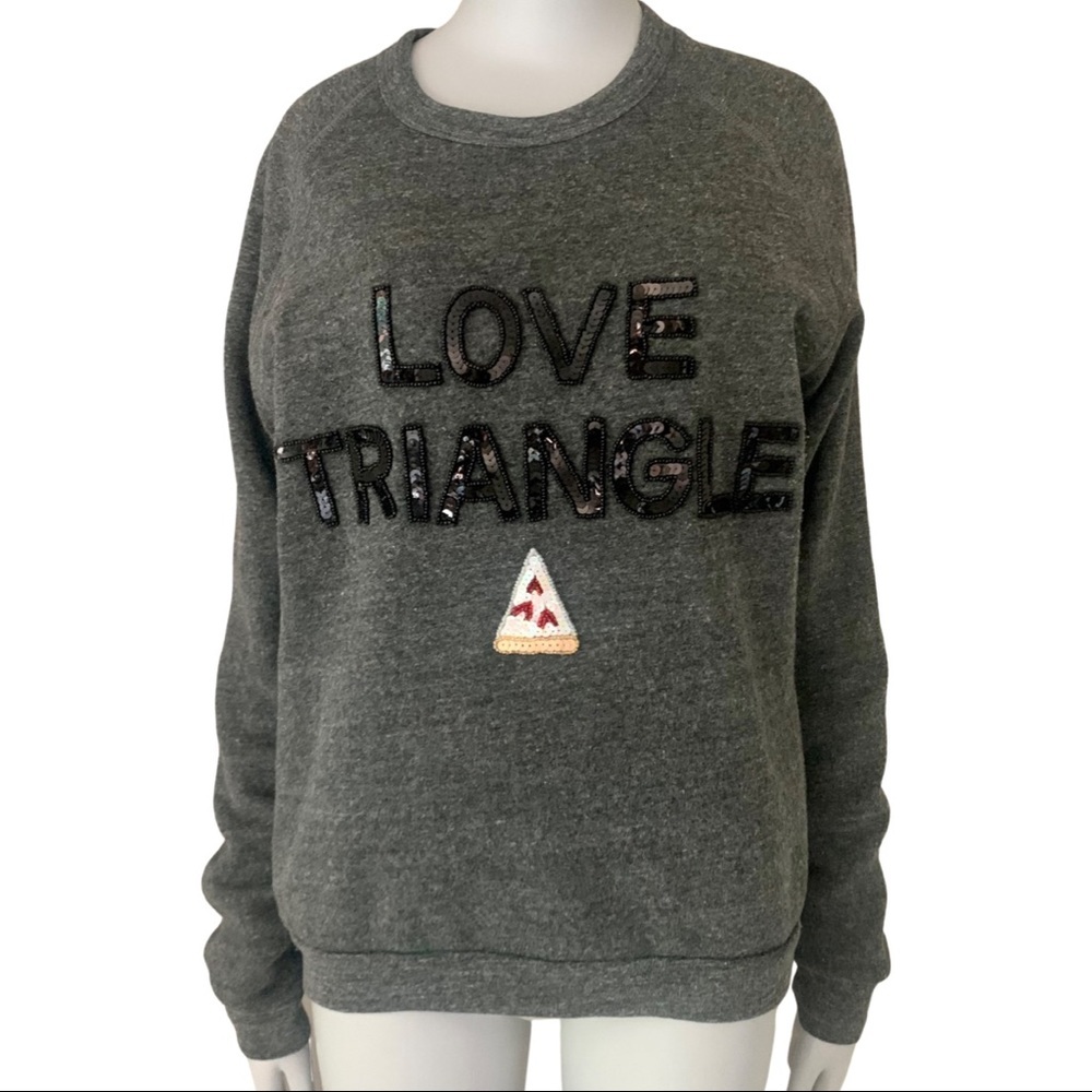 BOW & DRAPE  “Love Triangle” Pizza Sequin Embellished Grey Sweatshirt Size M